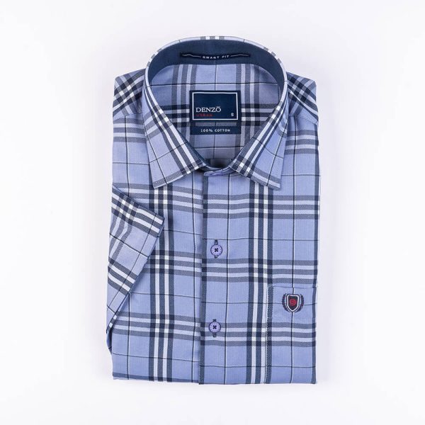 DENZO® URBAN TWILL LARGE CHECK SHORT SLEEVE COLLAR - LIGHT BLUE - Image 2