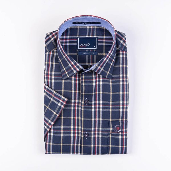 DENZO® URBAN TWILL LARGE CHECK SHORT SLEEVE - NAVY BLUE - Image 2