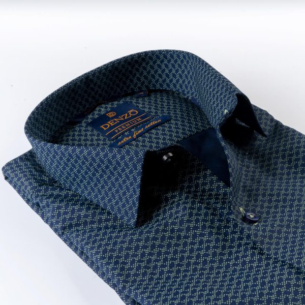 DENZO® PREMIUM SMART FIT MOTIF PRINTED SHIRT - NAVY BLUE