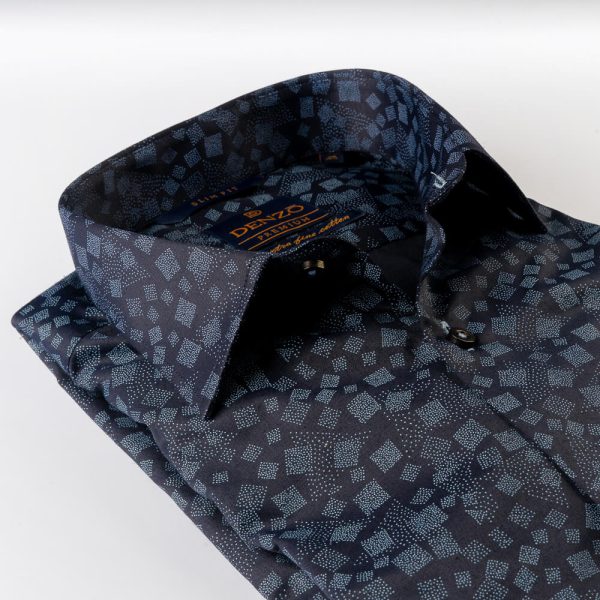 DENZO® PREMIUM SLIM FIT NAVY BLUE PRINTED