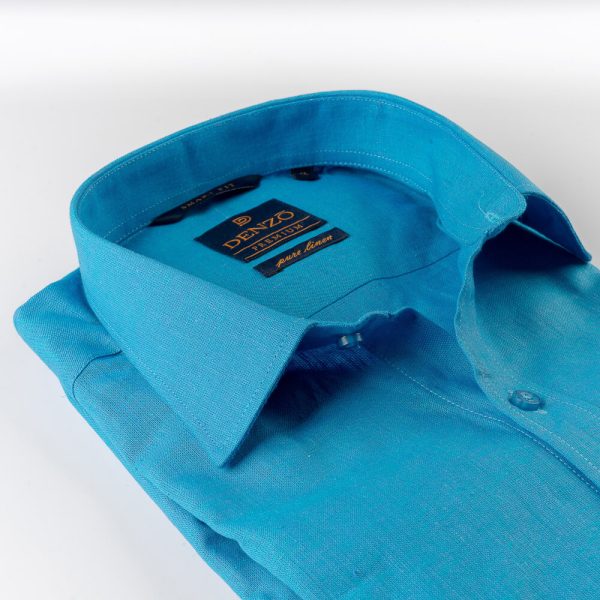 DENZO® PREMIUM SMART FIT 100% LINEN SHIRT - MAYA BLUE