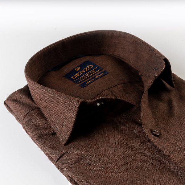 DENZO® PREMIUM SMART FIT 100% LINEN SHIRT - BROWN