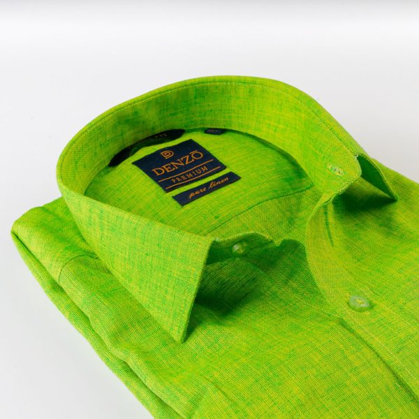 DENZO® PREMIUM SMART FIT 100% LINEN SHIRT - LIME GREEN