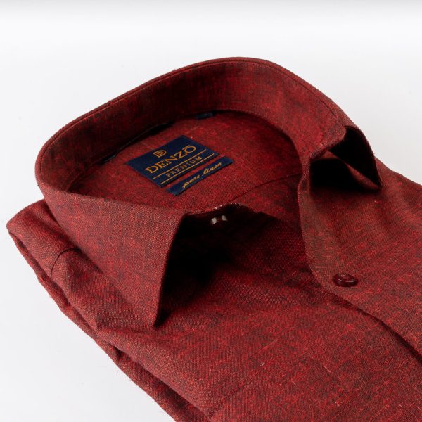 DENZO® PREMIUM SMART FIT 100% LINEN SHIRT - MAROON