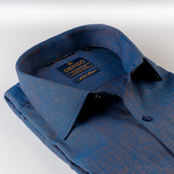 DENZO® PREMIUM SMART FIT 100% LINEN SHIRT - NAVY BLUE