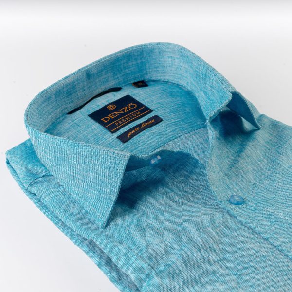 DENZO® PREMIUM SMART FIT 100% LINEN SHIRT - SEA BLUE