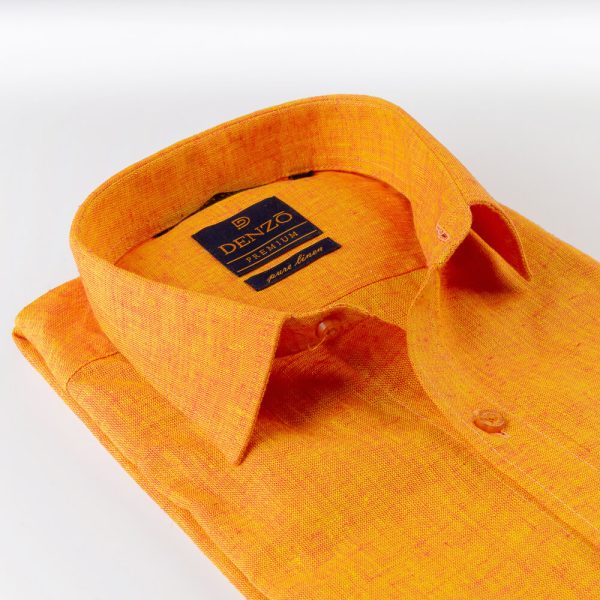 DENZO® PREMIUM SMART FIT 100% LINEN SHIRT - ORANGE