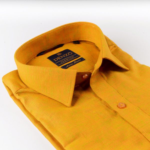 DENZO® PREMIUM SMART FIT 100% LINEN SHIRT - YELLOW