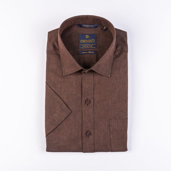 DENZO® PREMIUM SMART FIT 100% LINEN SHIRT - BROWN - Image 2