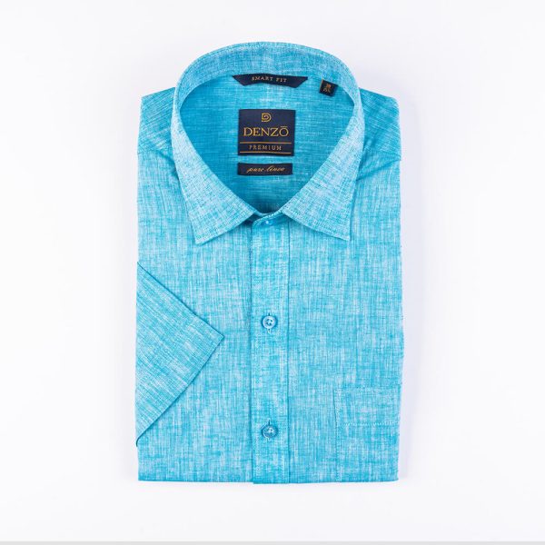 DENZO® PREMIUM SMART FIT 100% LINEN SHIRT - SEA BLUE - Image 2