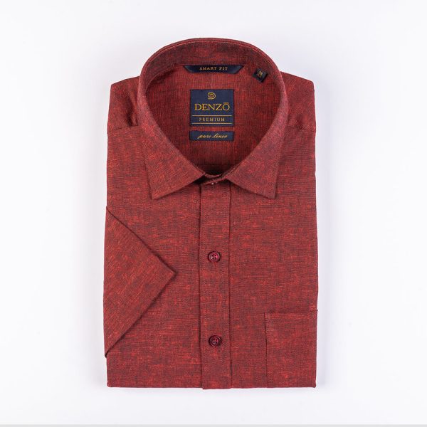 DENZO® PREMIUM SMART FIT 100% LINEN SHIRT - MAROON - Image 2