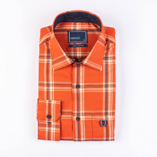 DENZO® URBAN TWILL LARGE CHECK SHIRT - ORANGE - Image 2