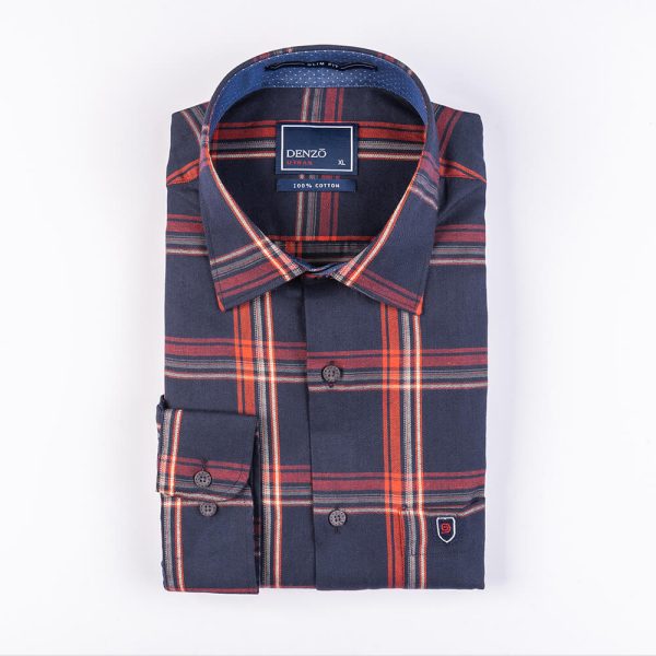 DENZO® URBAN TWILL LARGE CHECK SHIRT - NAVY BLUE - Image 2