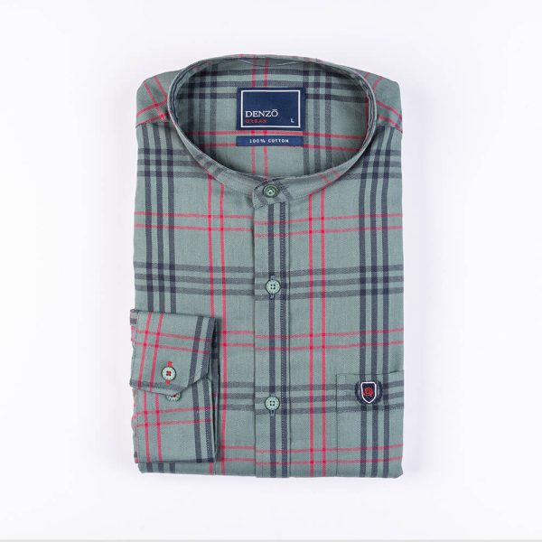 DENZO® URBAN TWILL LARGE CHECK CHINESE COLLAR - GREEN - Image 2