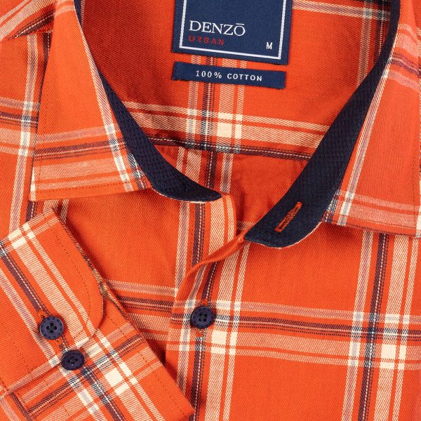DENZO® URBAN TWILL LARGE CHECK SHIRT - ORANGE