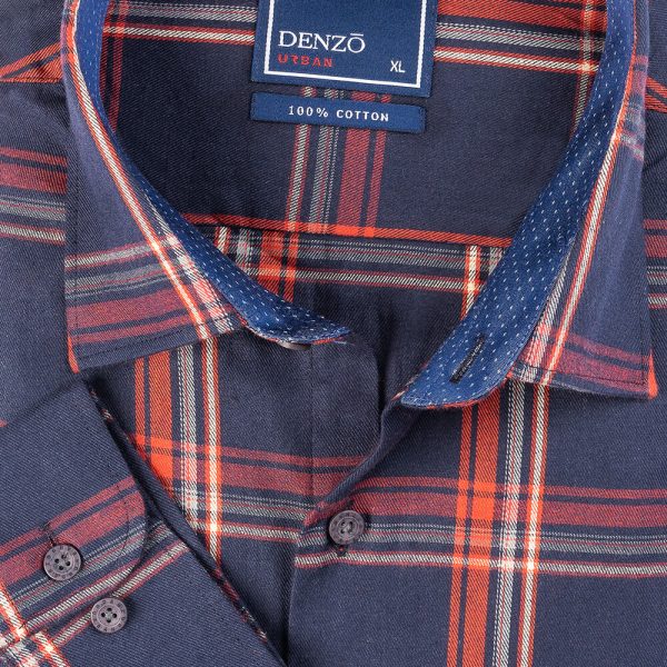 DENZO® URBAN TWILL LARGE CHECK SHIRT - NAVY BLUE