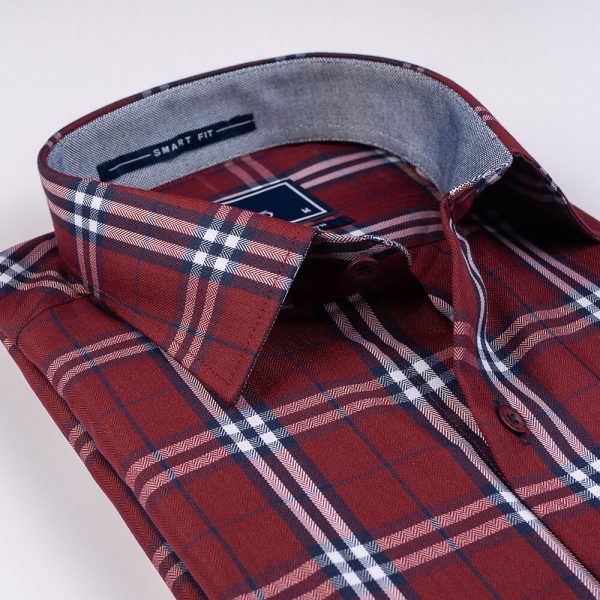 DENZO® URBAN TWILL LARGE CHECK SHORT SLEEVE - MAROON