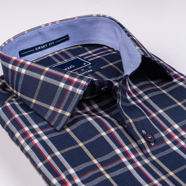 DENZO® URBAN TWILL LARGE CHECK SHORT SLEEVE - NAVY BLUE