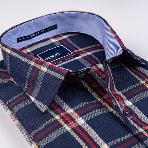 DENZO® URBAN TWILL LARGE CHECK SHORT SLEEVE - MIDNIGHT BLUE