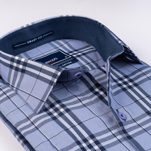 DENZO® URBAN TWILL LARGE CHECK SHORT SLEEVE COLLAR - LIGHT BLUE