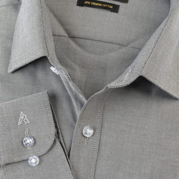 PERRI ALLEN® LUXURY - SLIM FIT GREY DOBBY LONG SHIRT