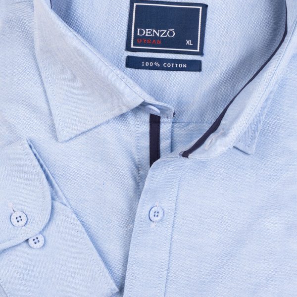 DENZO® URBAN PIPING DETAIL LONG SLEEVE SHIRT - LIGHT BLUE