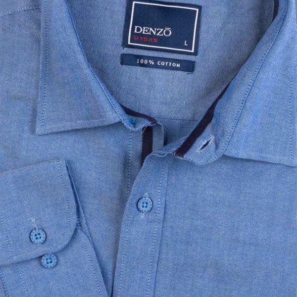 DENZO® URBAN PIPING DETAIL LONG SLEEVE SHIRT - DUST BLUE