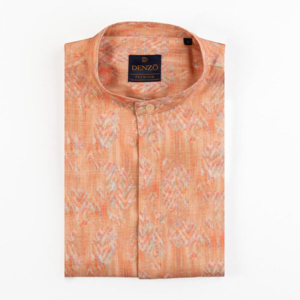 DENZO® PREMIUM LONGSLEEVE HALF LENGTH KURTA - ORANGE PRINTED - Image 5