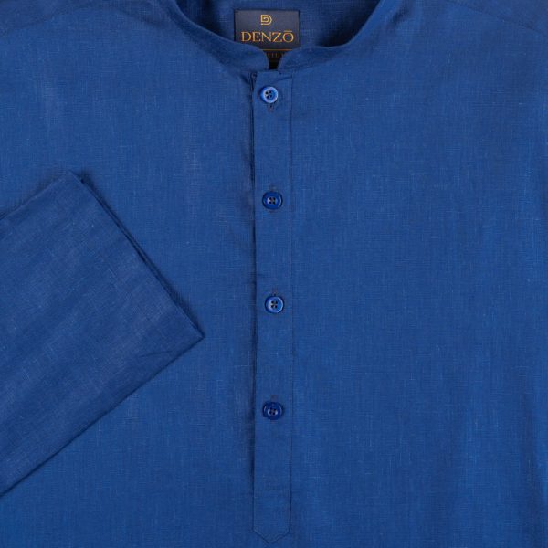 DENZO® PREMIUM LONGSLEEVE FULL LENGTH KURTA - NAVY BLUE - Image 4