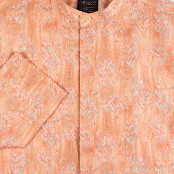 DENZO® PREMIUM LONGSLEEVE HALF LENGTH KURTA - ORANGE PRINTED - Image 4