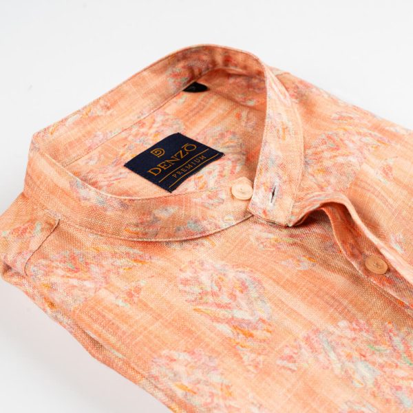 DENZO® PREMIUM LONGSLEEVE HALF LENGTH KURTA - ORANGE PRINTED - Image 3