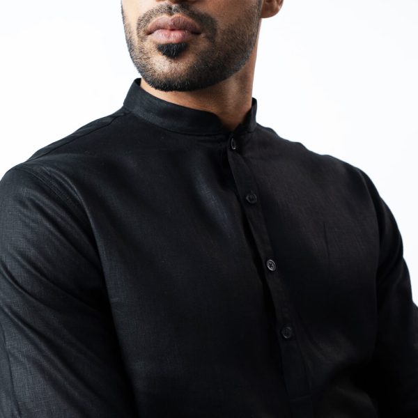 DENZO® PREMIUM LONGSLEEVE FULL LENGTH KURTA - BLACK - Image 2