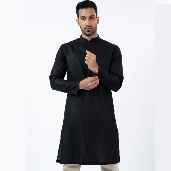 DENZO® PREMIUM LONGSLEEVE FULL LENGTH KURTA - BLACK