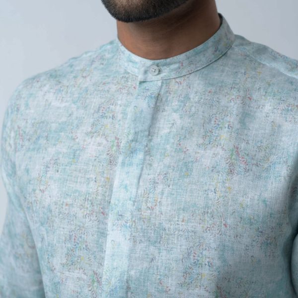 DENZO® PREMIUM LONGSLEEVE HALF LENGTH KURTA - GREEN PRINT - Image 2