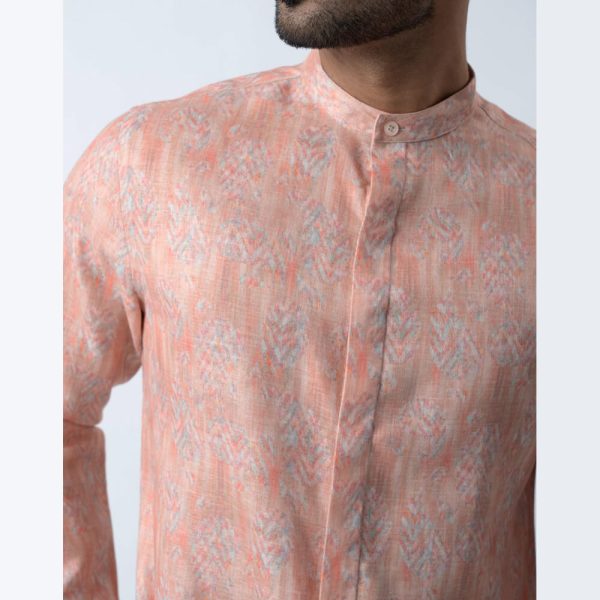 DENZO® PREMIUM LONGSLEEVE HALF LENGTH KURTA - ORANGE PRINTED - Image 2