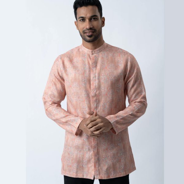 DENZO® PREMIUM LONGSLEEVE HALF LENGTH KURTA - ORANGE PRINTED