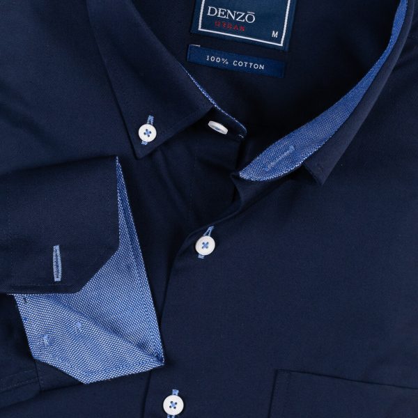 DENZO® URBAN - BUTTON DOWN WHITE BUTTON LONG SLEEVE SHIRT - NAVY BLUE
