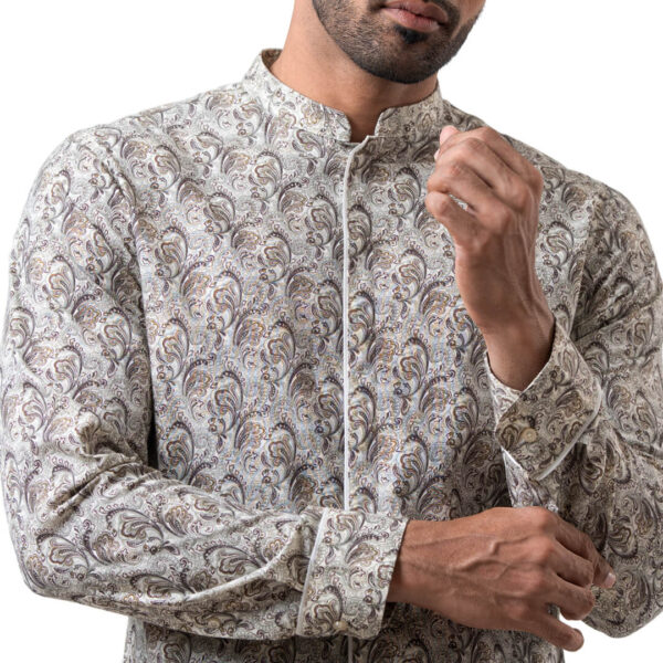 DENZO® PREMIUM LONGSLEEVE HALF LENGTH KURTA – BROWN PAISLY