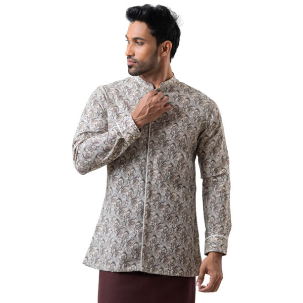 DENZO® PREMIUM LONGSLEEVE HALF LENGTH KURTA – BROWN PAISLY - Image 3