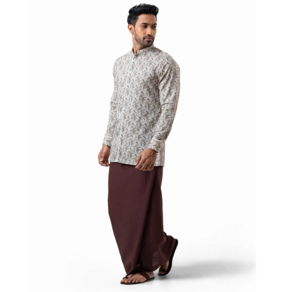 DENZO® PREMIUM LONGSLEEVE HALF LENGTH KURTA – BROWN PAISLY - Image 2