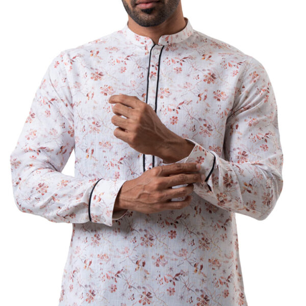DENZO® PREMIUM LONGSLEEVE HALF LENGTH KURTA – BROWN FLORAL - Image 2
