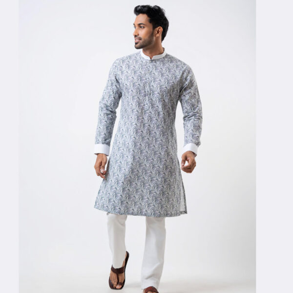 DENZO® PREMIUM LONGSLEEVE FULL LENGTH KURTA – BLUE PAISLY - Image 2