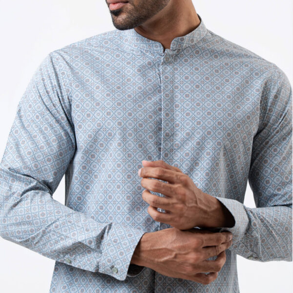 DENZO® PREMIUM LONGSLEEVE HALF LENGTH KURTA – BLUE PRINTED