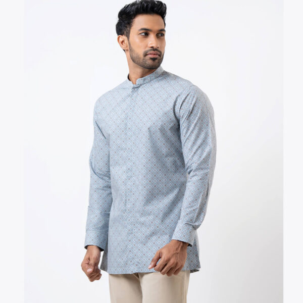 DENZO® PREMIUM LONGSLEEVE HALF LENGTH KURTA – BLUE PRINTED - Image 3