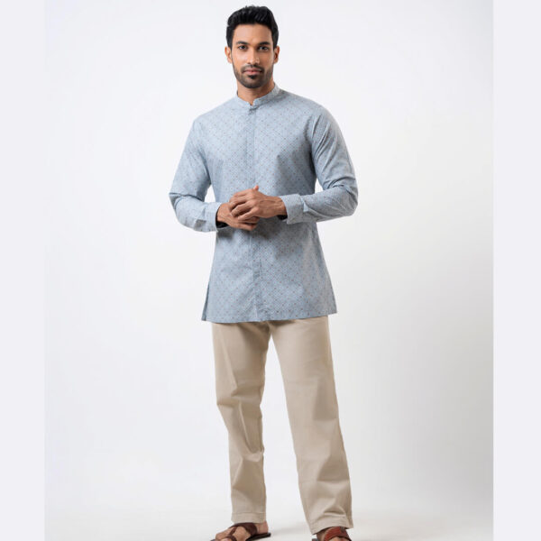 DENZO® PREMIUM LONGSLEEVE HALF LENGTH KURTA – BLUE PRINTED - Image 2