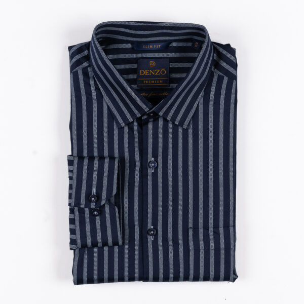 DENZO®NAVY GREY STRIPED LONG SLEEVE SHIRT - Image 2
