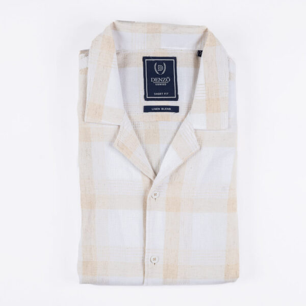 DENZO® BEIGE WHITE STRIPED CUBAN COLLAR SHIRT - Image 2