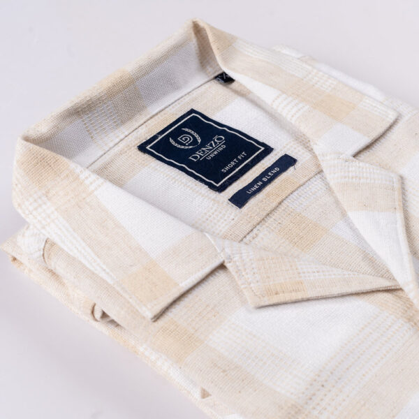 DENZO® BEIGE WHITE STRIPED CUBAN COLLAR SHIRT - Image 3